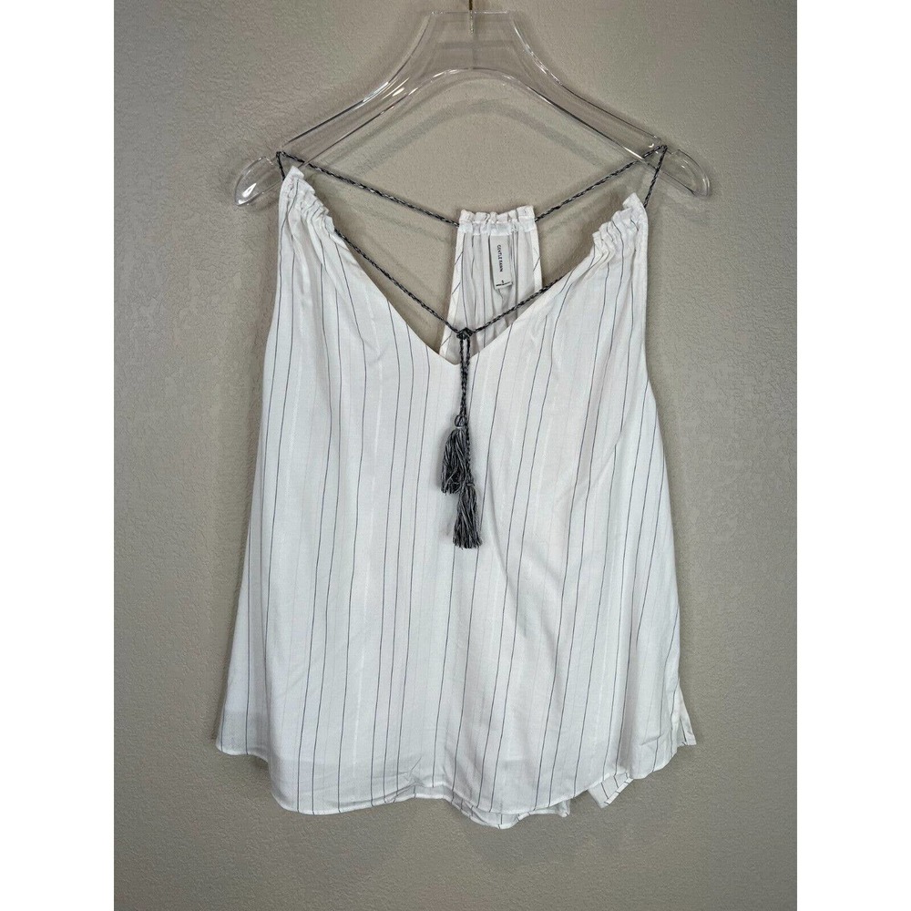 Gentle Fawn Womens T Back Tank Top Size Small White/Black Striped Tasseled Boho‎